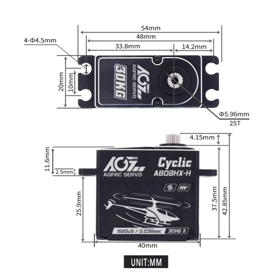 Original AGFRC High Speed A80BHX-H MG High Torque 30KG 0.038Sec HV Brushless RC Helicopter Rudder